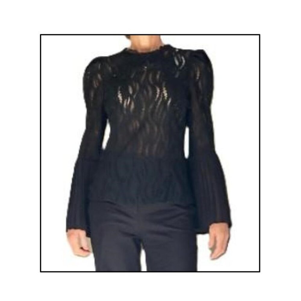 NWT Gorgeous Black Lace Top w/Sheer Bell Sleeves • M